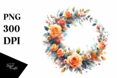 Orange Roses Colorful Wreath | Sublimation | Clipart Product Image 1