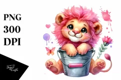 Pink-ish Baby Lion Resting in Bucket Product Image 1