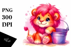 Vibrant Pink-ish Cute Lion Clipart Product Image 1