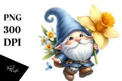 Cute Gnome with Daffodil, PNG Product Image 1