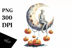 Simple Halloween Mummy on Moon, White Background PNG Product Image 1