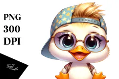 Energetic Baby Duck with Hats PNG Product Image 1