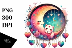 Boho Moon with Hanging Hearts, Transparent PNG Product Image 1