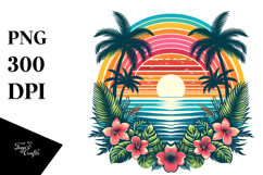 Retro Tropical Rainbow Sunset PNG Product Image 1