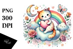 Boho Cat with Heart, PNG Product Image 1