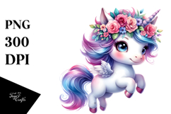 Cute Jumping Unicorn with Cool Haircut, Floral Wreath on the Product Image 1