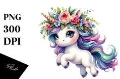 Cute Jumping Unicorn with Cool Haircut, Floral Wreath on the Product Image 1
