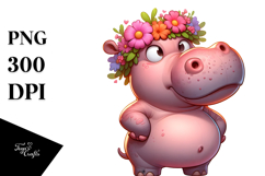 Silly Hippo with Flower Crown PNG Product Image 1
