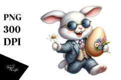 Smiling Bunny in Sunglasses with Flower PNG Product Image 1