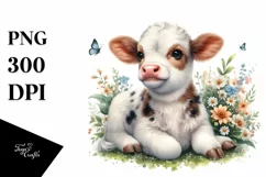 Cute Baby Highland Cow with Jasmine, Transparent PNG Product Image 1