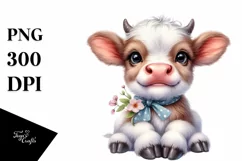 Cute Baby Highland Cow with Jasmine, Transparent PNG Product Image 1