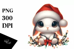 Cute Retro Bunny with Santa Hat, PNG Product Image 1