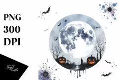 Watercolor Simple Halloween Scene | Sublimation | PNG Product Image 1