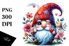Winking Valentines Gnome Watercolor PNG Product Image 1