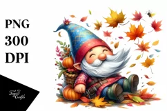Colorful Whimsical Gnome Tumbling in Autumn Product Image 1