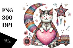 Boho Cat with Heart, PNG Product Image 1