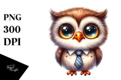Funny Baby Owl Tie Watercolor Clipart Product Image 1