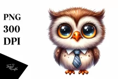 Funny Baby Owl Tie Watercolor Clipart Product Image 3