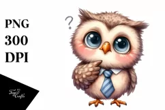 Funny Baby Owl Tie Watercolor Clipart Product Image 1