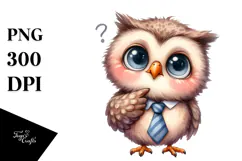 Funny Baby Owl Tie Watercolor Clipart Product Image 1
