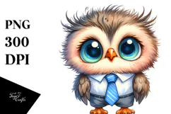 Funny Baby Owl Tie Watercolor Clipart Product Image 1