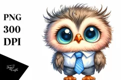 Funny Baby Owl Tie Watercolor Clipart Product Image 1