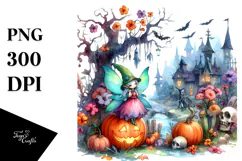 Vibrant Fairy Halloween Scenery Clipart Product Image 1