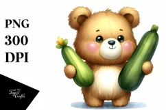 Funny Cute Baby Bear Holding Zucchini | Sublimation | PNG Product Image 1