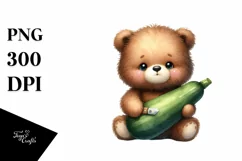 Funny Cute Baby Bear Holding Zucchini | Sublimation | PNG Product Image 3