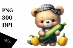 Funny Cute Baby Bear Holding Zucchini | Sublimation | PNG Product Image 1