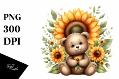 Whimsical Funny Baby Bear Sitting in Front of Sunflower | Product Image 3