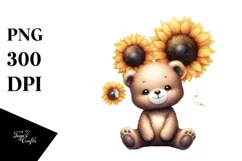 Whimsical Funny Baby Bear Sitting in Front of Sunflower | Product Image 3