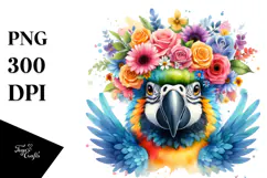 Cute Vibrant Flower Crown Macaw Clipart Product Image 1