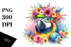 Cartoon Macaw Flower Crown Clipart Product Image 1