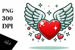 Cartoon Heart with Wings PNG Product Image 1