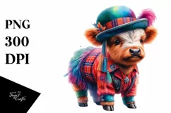 colorful Baby Highland Cow in Hustle Dancer's Attire PNG Product Image 1