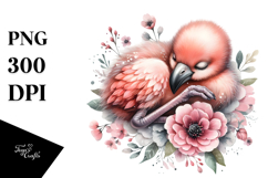 Adorned Baby Flamingo in Watercolor PNG Product Image 1
