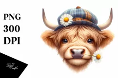 Cow Watercolor Highland Cow with Shy Expression | Product Image 3
