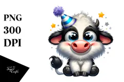 Holstein Cow with Party Hat PNG Product Image 1