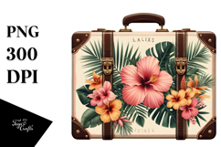 Vintage Tropical Flower Suitcase, PNG Product Image 1