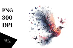 Fluttering Bird Watercolor Painting PNG Product Image 1