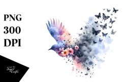 Silhouette Bird Watercolor Painting PNG Product Image 1