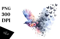 Silhouette Bird Watercolor Painting PNG Product Image 1