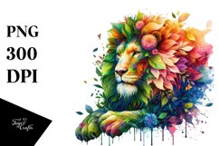 Vibrant Watercolor Lion with Flowers PNG Product Image 1