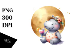 Hippo in Beachwear Watercolor PNG Product Image 1