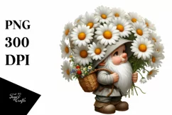 Detailed Gnome Daisy Bouquet Digital Painting Clipart Product Image 3