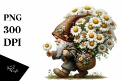 Detailed Gnome Daisy Bouquet Digital Painting Clipart Product Image 1
