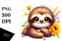 Baby Sloth Yellow Flowers | Sublimation Clipart Product Image 1