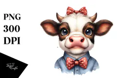 Funny Baby Cow with Bow, PNG Product Image 1