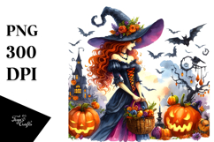 Witch Halloween Watercolor Clipart Product Image 1
